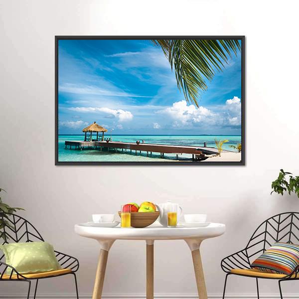 Jetty On Maldives Island Canvas Wall Art-3 Horizontal-Gallery Wrap-25" x 16"-Tiaracle