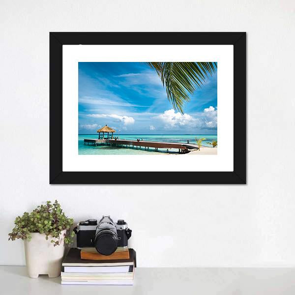 Jetty On Maldives Island Canvas Wall Art-1 Piece-Framed Print-20" x 16"-Tiaracle