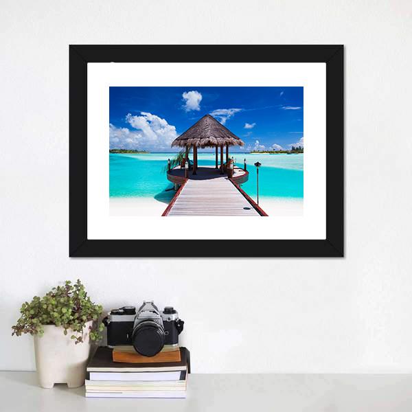 Jetty With Ocean View Canvas Wall Art-1 Piece-Framed Print-20" x 16"-Tiaracle