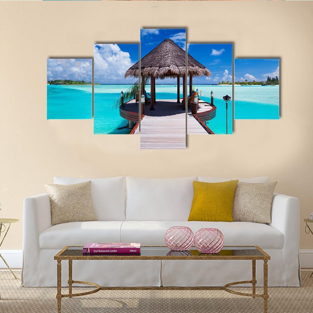 Jetty With Ocean View Canvas Wall Art-5 Star-Gallery Wrap-62" x 32"-Tiaracle