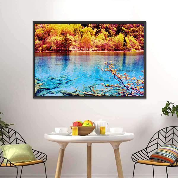 Jiuzhaigou Scenery Canvas Wall Art-5 Horizontal-Gallery Wrap-22" x 12"-Tiaracle
