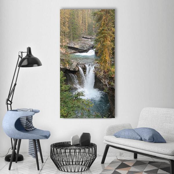 Waterfall In Alberta Canada Vertical Canvas Wall Art-1 Vertical-Gallery Wrap-12" x 24"-Tiaracle