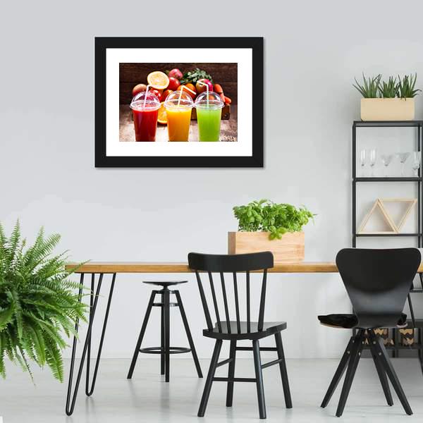 Juices With Fruits Canvas Wall Art-5 Horizontal-Gallery Wrap-22" x 12"-Tiaracle