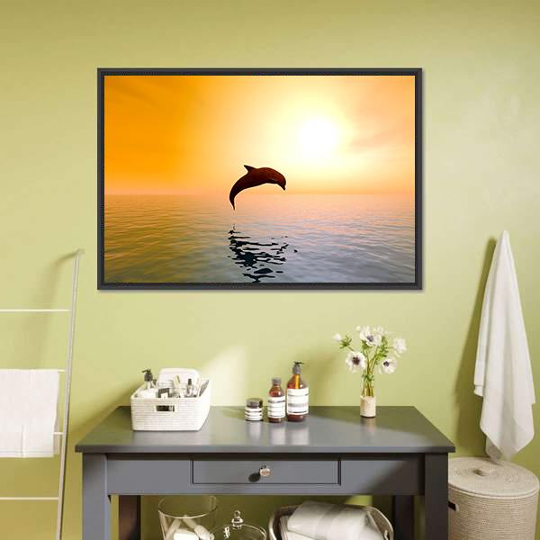 Jumping Dolphin Canvas Wall Art-1 Piece-Floating Frame-24" x 16"-Tiaracle