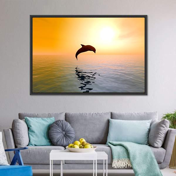 Jumping Dolphin Canvas Wall Art-3 Horizontal-Gallery Wrap-25" x 16"-Tiaracle
