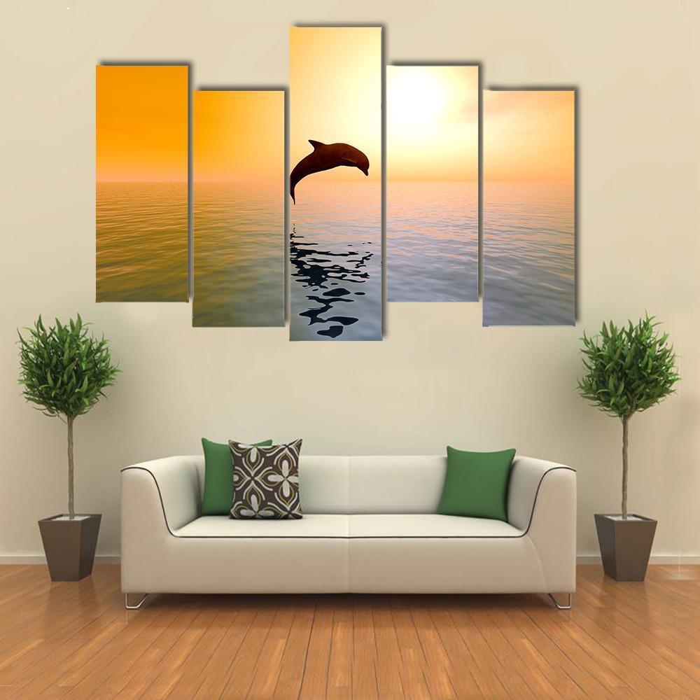 Jumping Dolphin Canvas Wall Art-5 Pop-Gallery Wrap-47" x 32"-Tiaracle