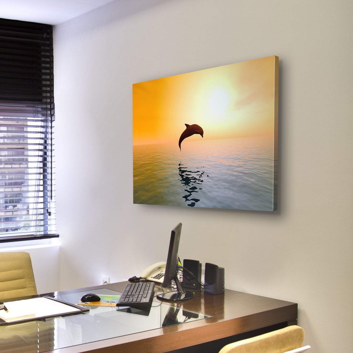 Jumping Dolphin Canvas Wall Art-3 Horizontal-Gallery Wrap-25" x 16"-Tiaracle