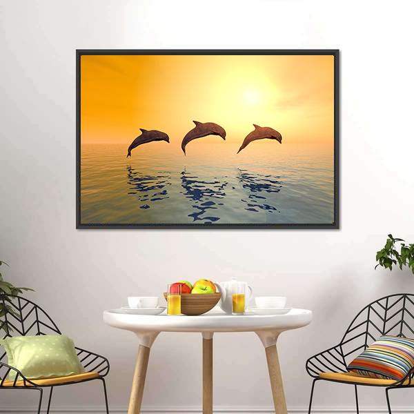 Jumping Dolphins Canvas Wall Art-5 Horizontal-Gallery Wrap-22" x 12"-Tiaracle