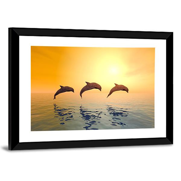 Jumping Dolphins Canvas Wall Art-3 Horizontal-Gallery Wrap-25" x 16"-Tiaracle