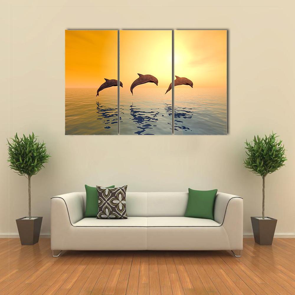 Jumping Dolphins Canvas Wall Art-3 Horizontal-Gallery Wrap-37" x 24"-Tiaracle