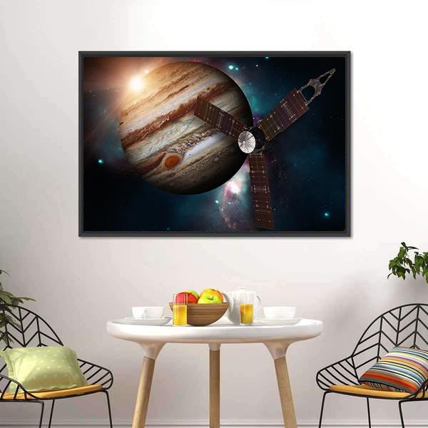 Juno Spacecraft & Jupiter Canvas Wall Art-3 Horizontal-Gallery Wrap-25" x 16"-Tiaracle