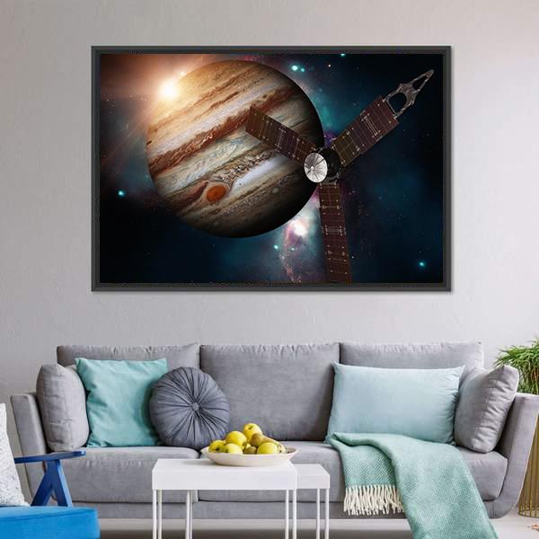 Juno Spacecraft & Jupiter Canvas Wall Art-3 Horizontal-Gallery Wrap-25" x 16"-Tiaracle