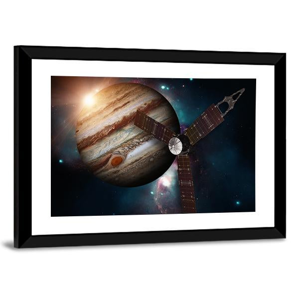 Juno Spacecraft & Jupiter Canvas Wall Art-5 Horizontal-Gallery Wrap-22" x 12"-Tiaracle