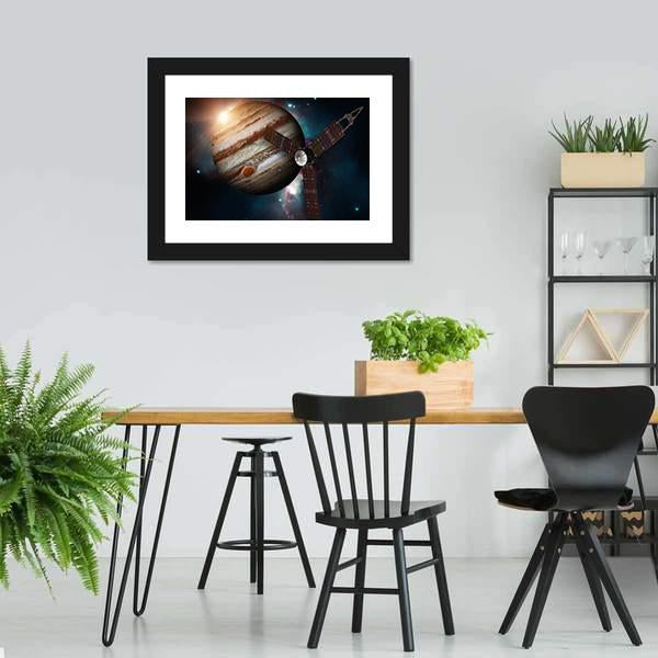Juno Spacecraft & Jupiter Canvas Wall Art-3 Horizontal-Gallery Wrap-25" x 16"-Tiaracle