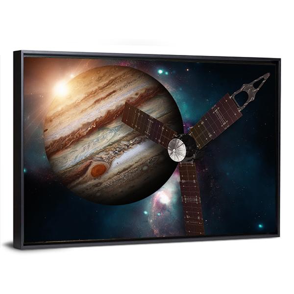 Juno Spacecraft & Jupiter Canvas Wall Art-5 Horizontal-Gallery Wrap-22" x 12"-Tiaracle
