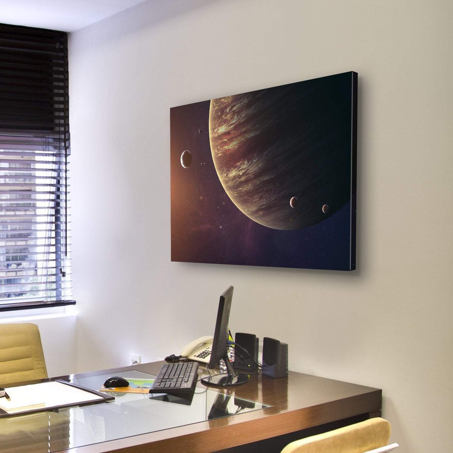 Jupiter With Its Moons Canvas Wall Art-3 Horizontal-Gallery Wrap-25" x 16"-Tiaracle