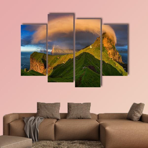 Kalsoy Island & Lighthouse Canvas Wall Art-4 Pop-Gallery Wrap-50" x 32"-Tiaracle