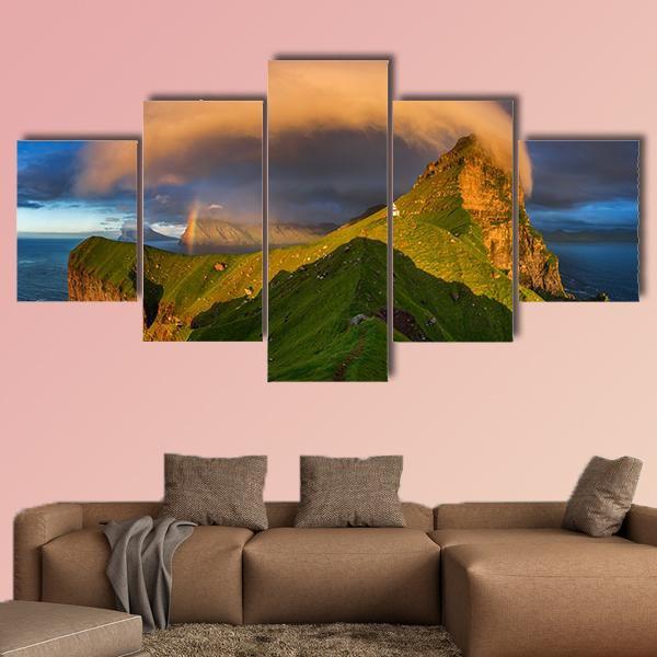 Kalsoy Island & Lighthouse Canvas Wall Art-5 Star-Gallery Wrap-62" x 32"-Tiaracle