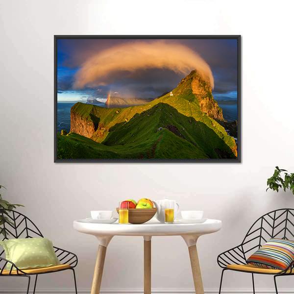 Kalsoy Island & Lighthouse Canvas Wall Art-3 Horizontal-Gallery Wrap-25" x 16"-Tiaracle