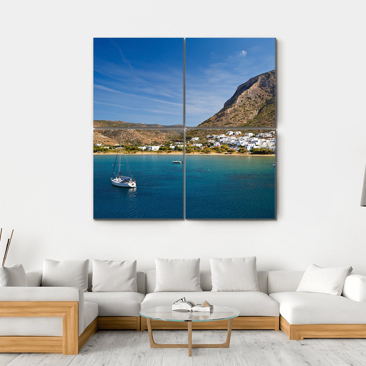 Kamares Beach & Village Canvas Wall Art-4 Square-Gallery Wrap-17" x 17"-Tiaracle