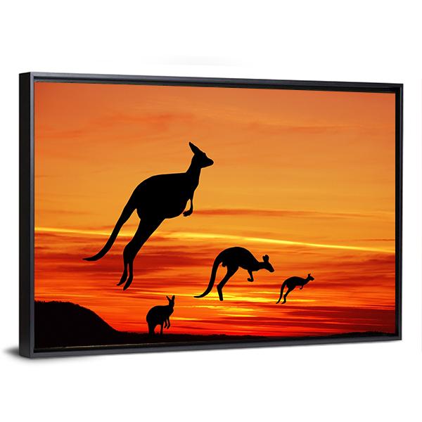 Kangaroos Silhouette Canvas Wall Art-3 Horizontal-Gallery Wrap-25" x 16"-Tiaracle
