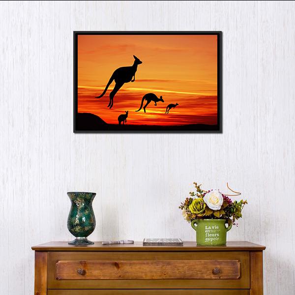 Kangaroos Silhouette Canvas Wall Art-3 Horizontal-Gallery Wrap-25" x 16"-Tiaracle