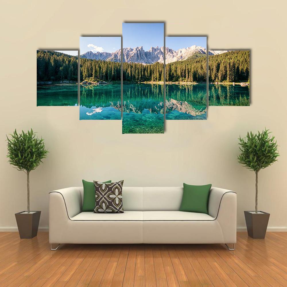 Karer Lake In Italy Canvas Wall Art-5 Star-Gallery Wrap-62" x 32"-Tiaracle