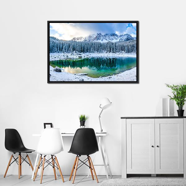 Karer Lake In Winter Canvas Wall Art-5 Horizontal-Gallery Wrap-22" x 12"-Tiaracle