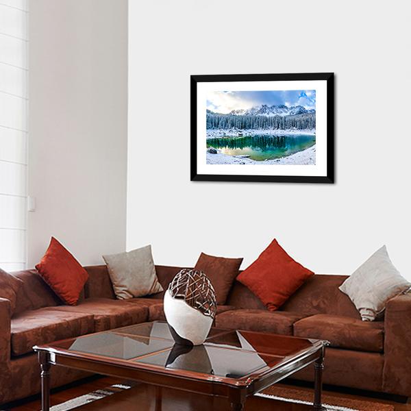 Karer Lake In Winter Canvas Wall Art-3 Horizontal-Gallery Wrap-25" x 16"-Tiaracle