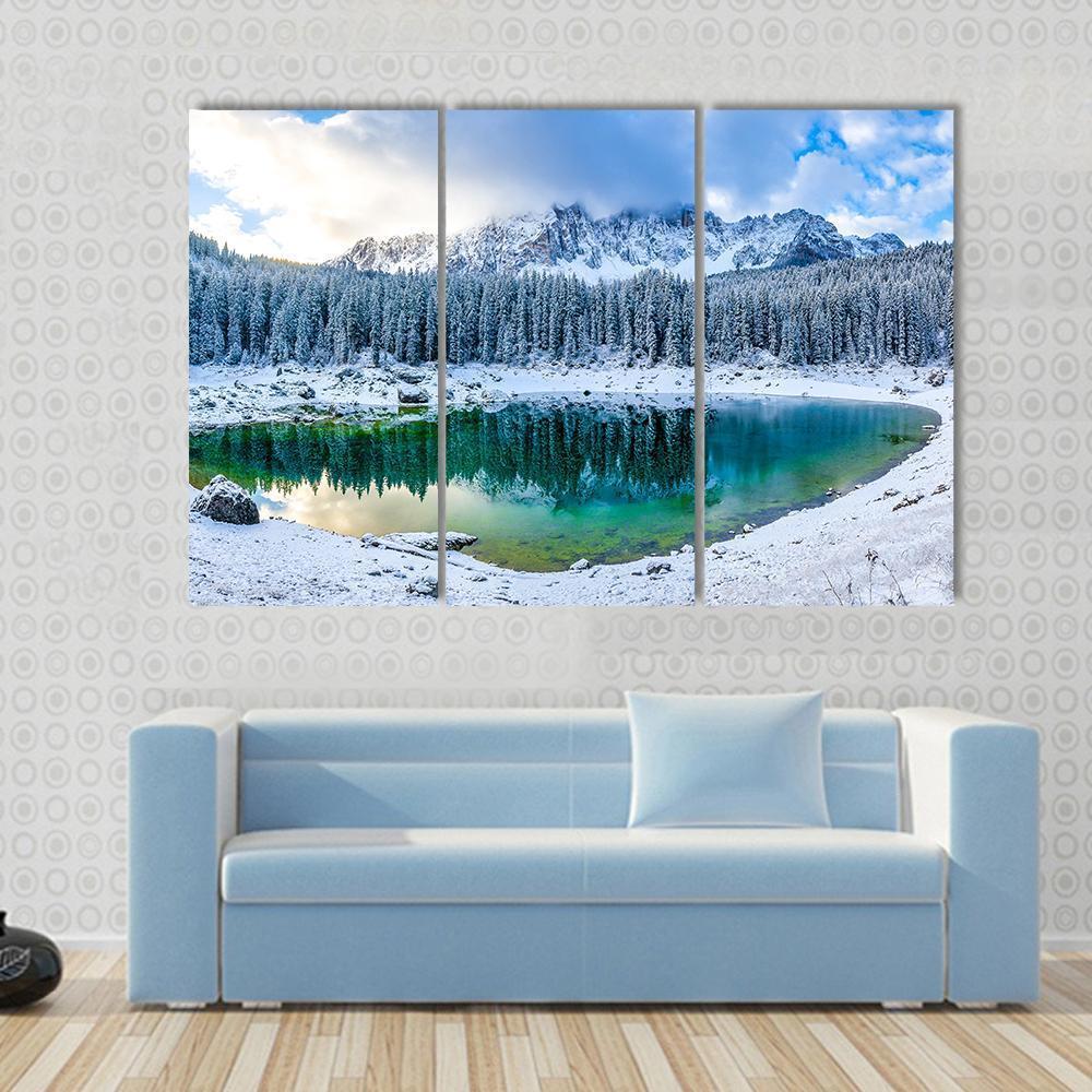 Karer Lake In Winter Canvas Wall Art-3 Horizontal-Gallery Wrap-37" x 24"-Tiaracle