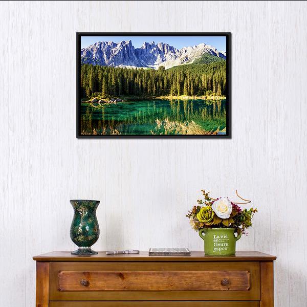 Karer Lake Italy Canvas Wall Art-3 Horizontal-Gallery Wrap-25" x 16"-Tiaracle