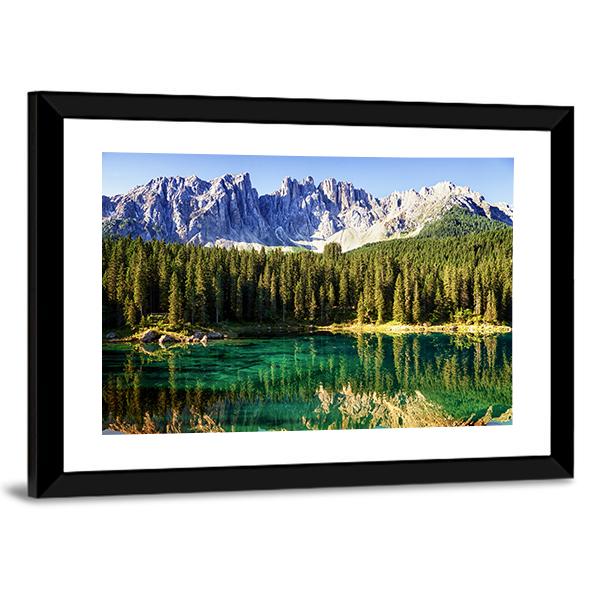 Karer Lake Italy Canvas Wall Art-5 Horizontal-Gallery Wrap-22" x 12"-Tiaracle