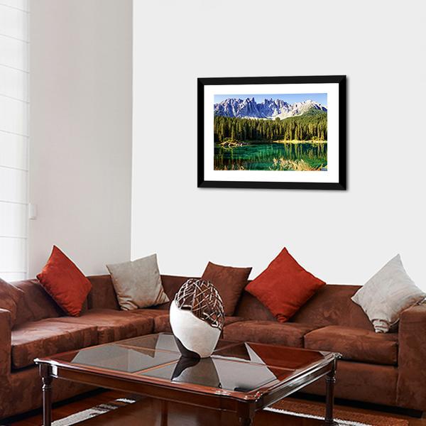 Karer Lake Italy Canvas Wall Art-5 Horizontal-Gallery Wrap-22" x 12"-Tiaracle