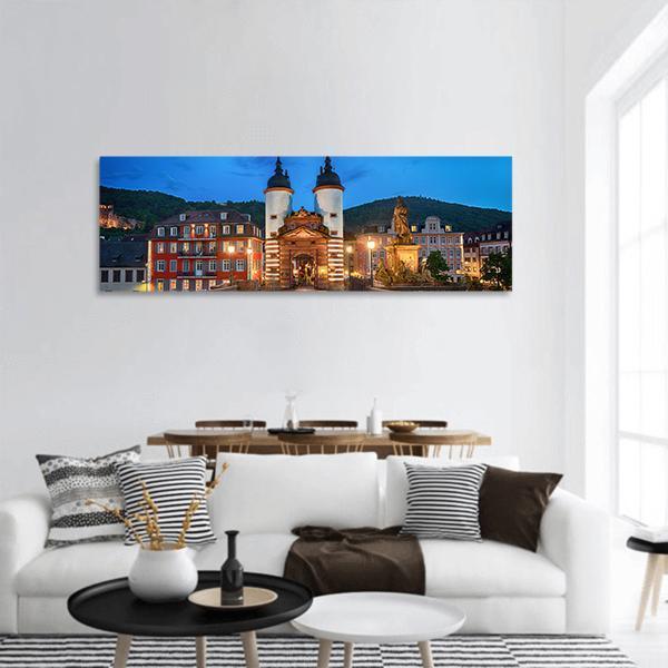 Illuminated Old Bridge Gate Panoramic Canvas Wall Art-1 Piece-36" x 12"-Tiaracle