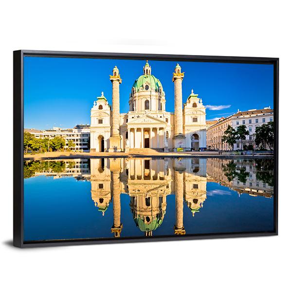 Karlskirche Church Reflection Canvas Wall Art-5 Horizontal-Gallery Wrap-22" x 12"-Tiaracle