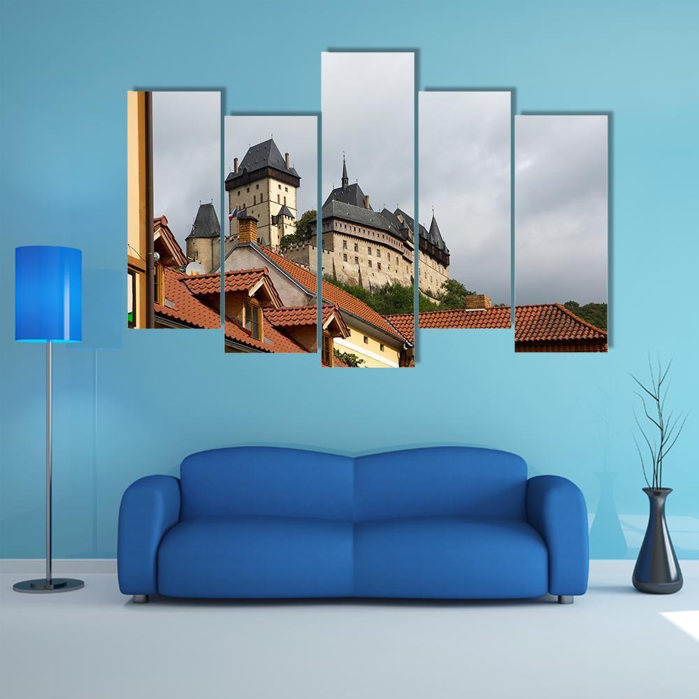 Karlstejn Medieval Castle Canvas Wall Art-5 Pop-Gallery Wrap-47" x 32"-Tiaracle