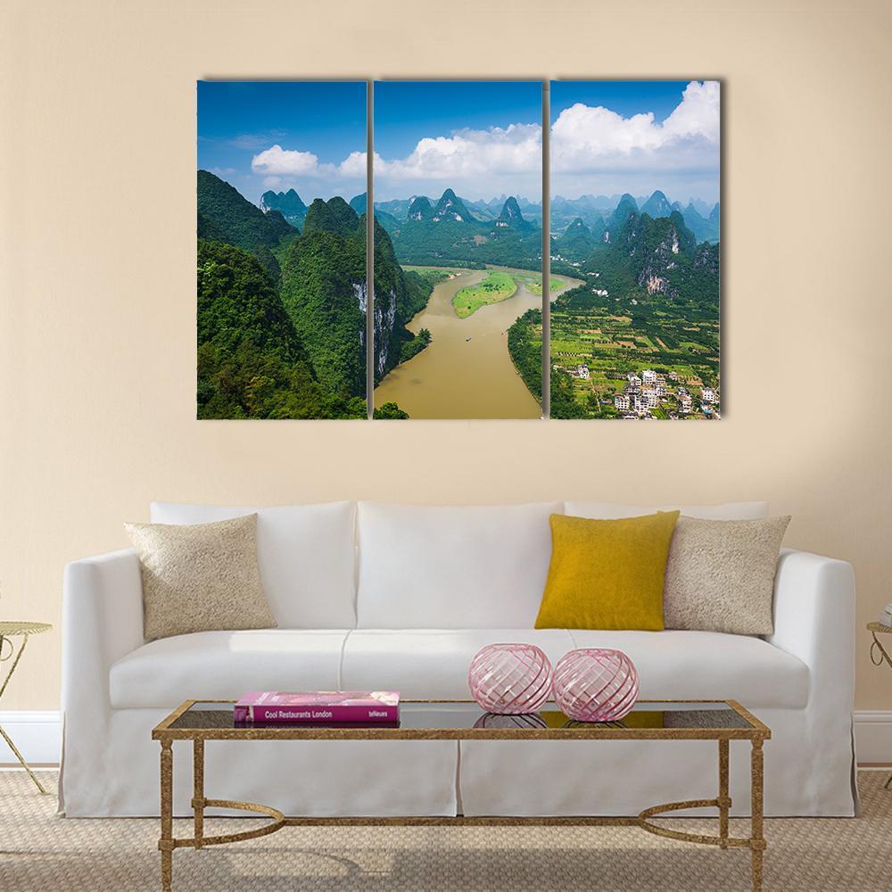 Karst Mountain Landscape Canvas Wall Art-3 Horizontal-Gallery Wrap-37" x 24"-Tiaracle