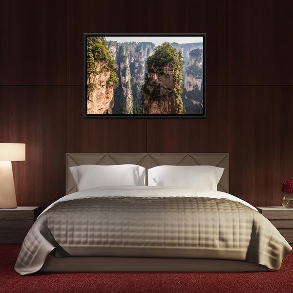Karst Pillars At Wulingyuan Canvas Wall Art-3 Horizontal-Gallery Wrap-25" x 16"-Tiaracle