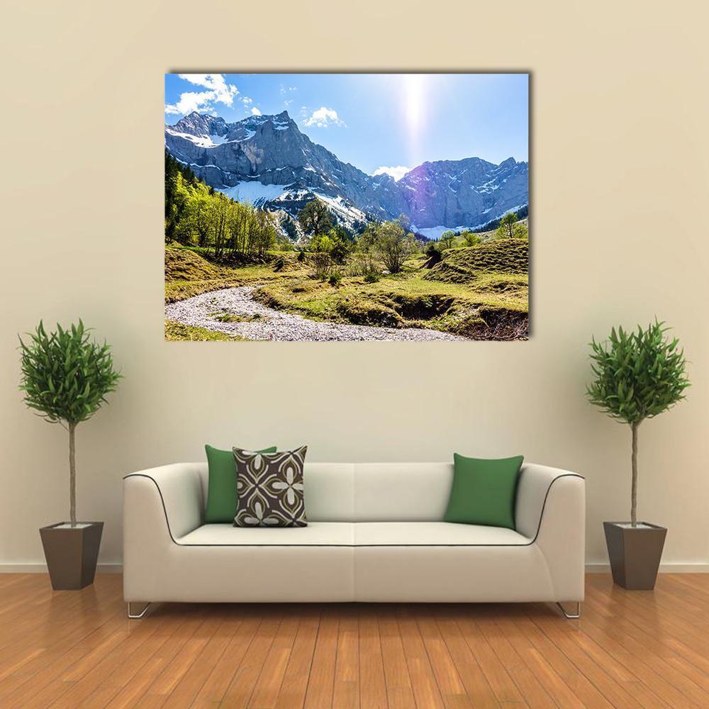 Karwendel Mountains In Austria Canvas Wall Art-1 Piece-Gallery Wrap-48" x 32"-Tiaracle