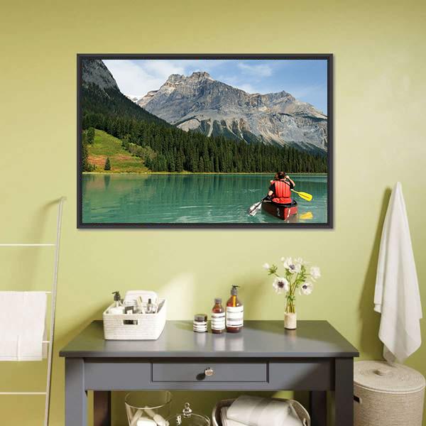 Kayak In Emerald Lake Canvas Wall Art-3 Horizontal-Gallery Wrap-25" x 16"-Tiaracle