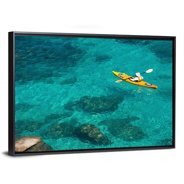 Kayaking In Green Water Canvas Wall Art-5 Horizontal-Gallery Wrap-22" x 12"-Tiaracle