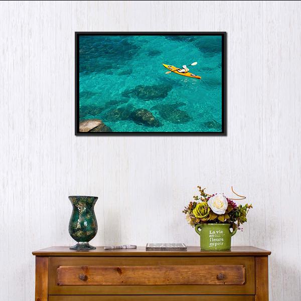 Kayaking In Green Water Canvas Wall Art-5 Horizontal-Gallery Wrap-22" x 12"-Tiaracle