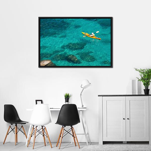 Kayaking In Green Water Canvas Wall Art-5 Horizontal-Gallery Wrap-22" x 12"-Tiaracle