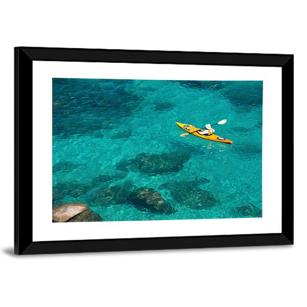 Kayaking In Green Water Canvas Wall Art-5 Horizontal-Gallery Wrap-22" x 12"-Tiaracle