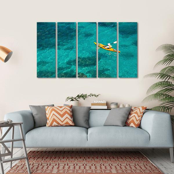 Kayaking In Green Water Canvas Wall Art-5 Horizontal-Gallery Wrap-22" x 12"-Tiaracle