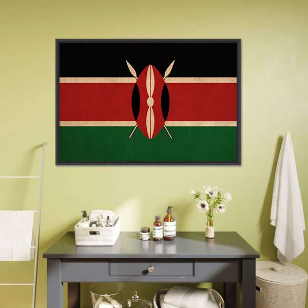 Kenya Flag Canvas Wall Art-1 Piece-Floating Frame-24" x 16"-Tiaracle