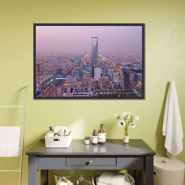 Kingdom Tower In Riyadh Canvas Wall Art-1 Piece-Floating Frame-24" x 16"-Tiaracle