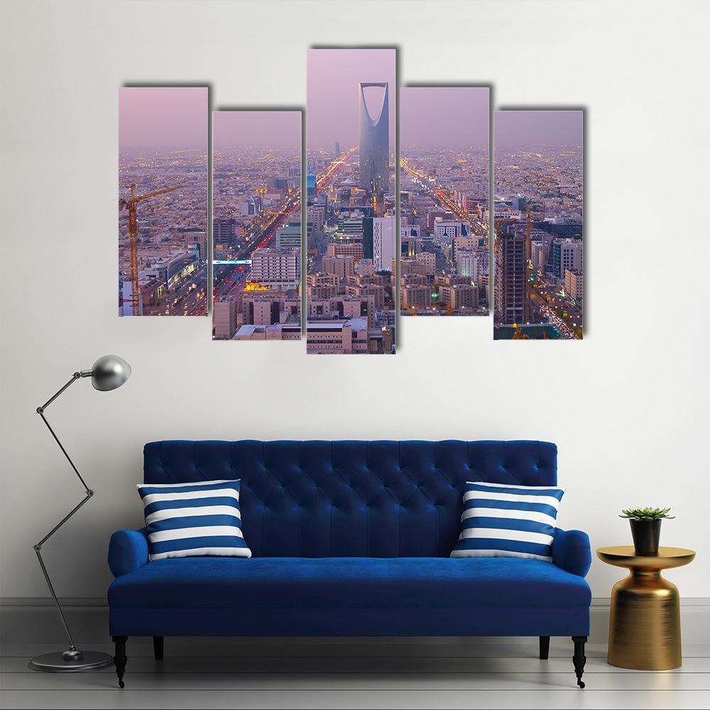 Kingdom Tower In Riyadh Canvas Wall Art-5 Pop-Gallery Wrap-47" x 32"-Tiaracle