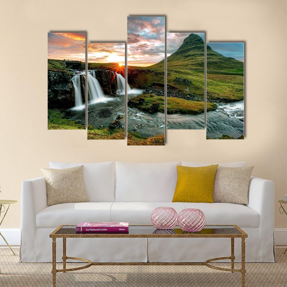 Kirkjufell Fall Iceland Canvas Wall Art-5 Pop-Gallery Wrap-47" x 32"-Tiaracle