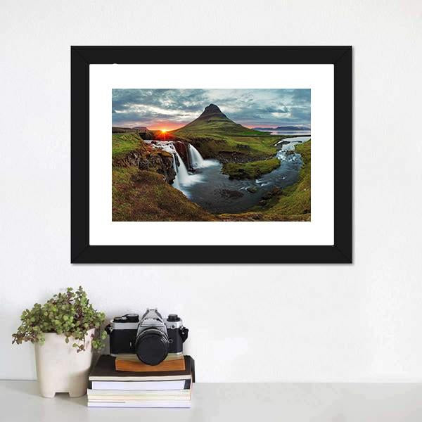 Kirkjufell Falls Iceland Canvas Wall Art-1 Piece-Framed Print-30" x 20"-Tiaracle